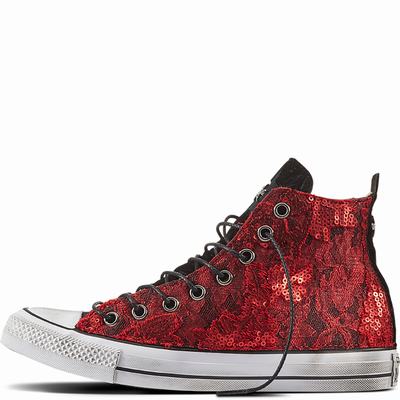 Converse Chuck Taylor All Star Sequins & Velvet High Tops Womens - Black/White/Black Shoes (207ISFDC)